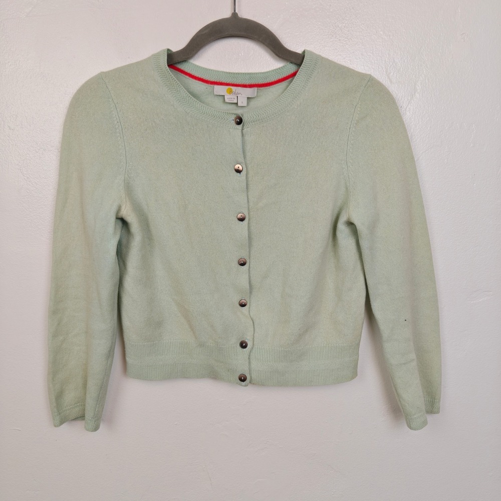 Boden Womens Sweater Small Mint Green 100% Cashmere Cropped Button Up Cardigan - Picture 2 of 9